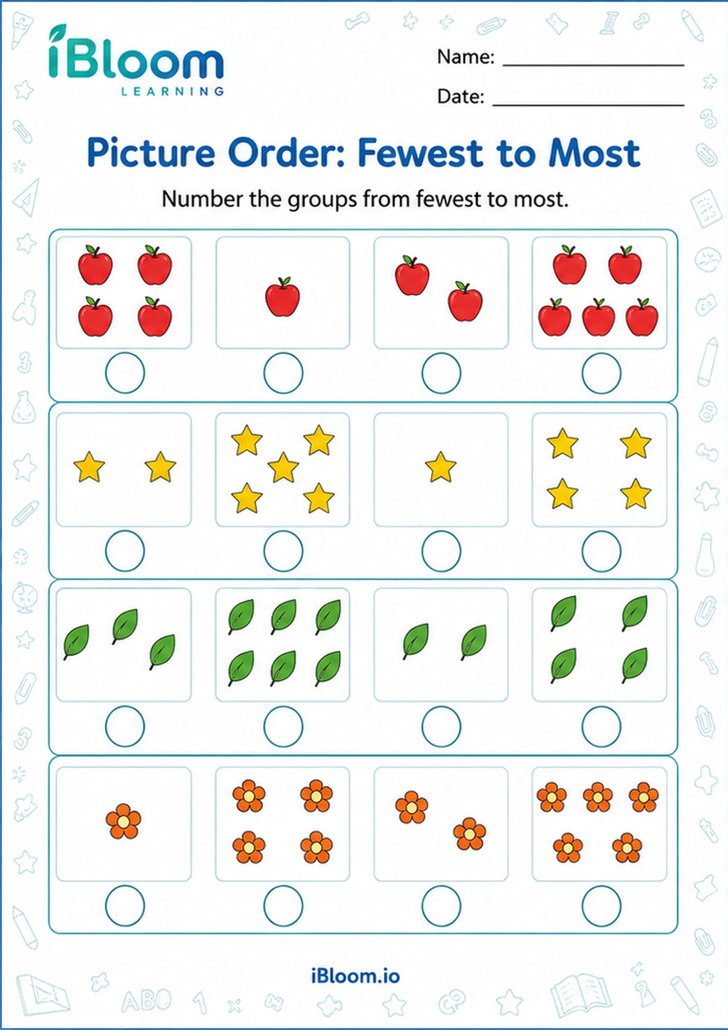 Preview of Picture Order: Fewest to Most worksheet