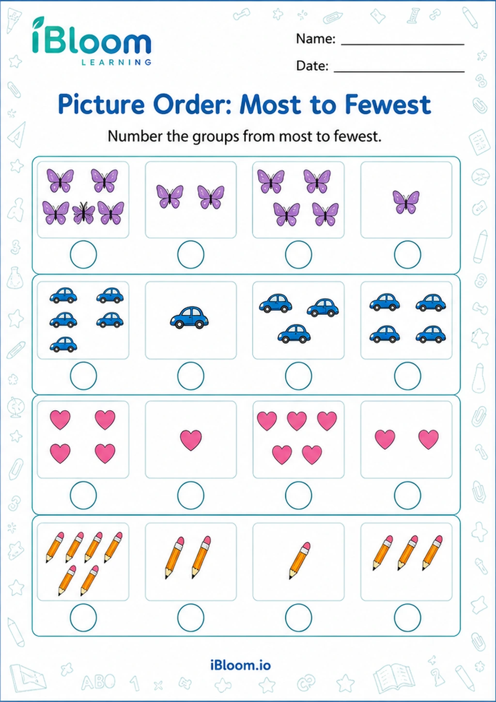 Preview of Picture Order: Most to Fewest worksheet