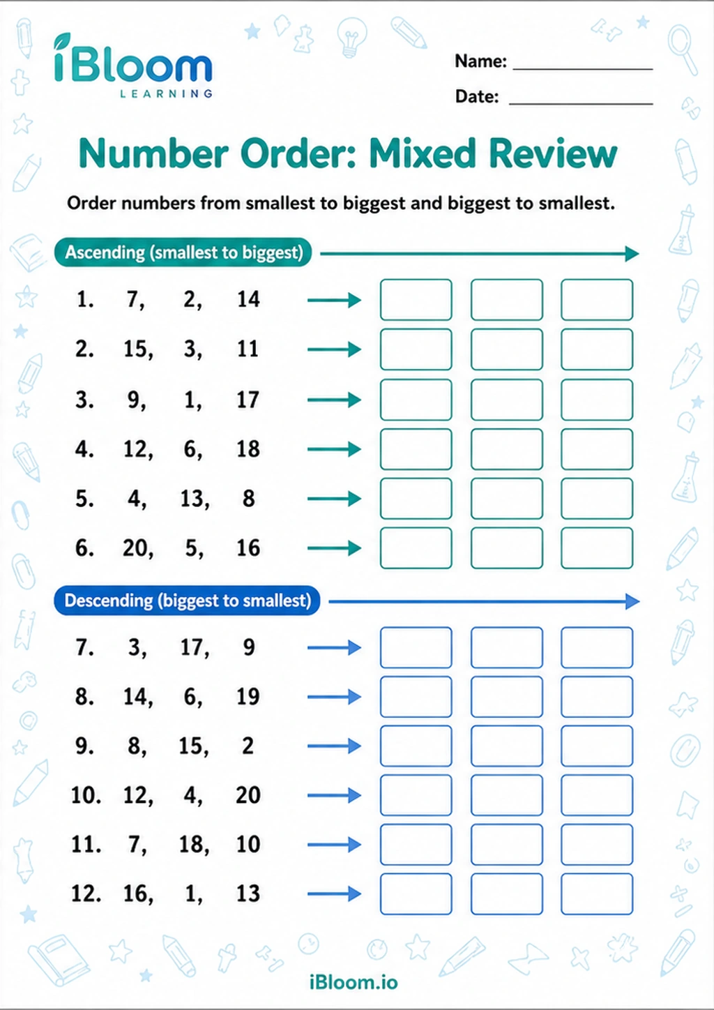 Preview of Number Order: Mixed Review worksheet