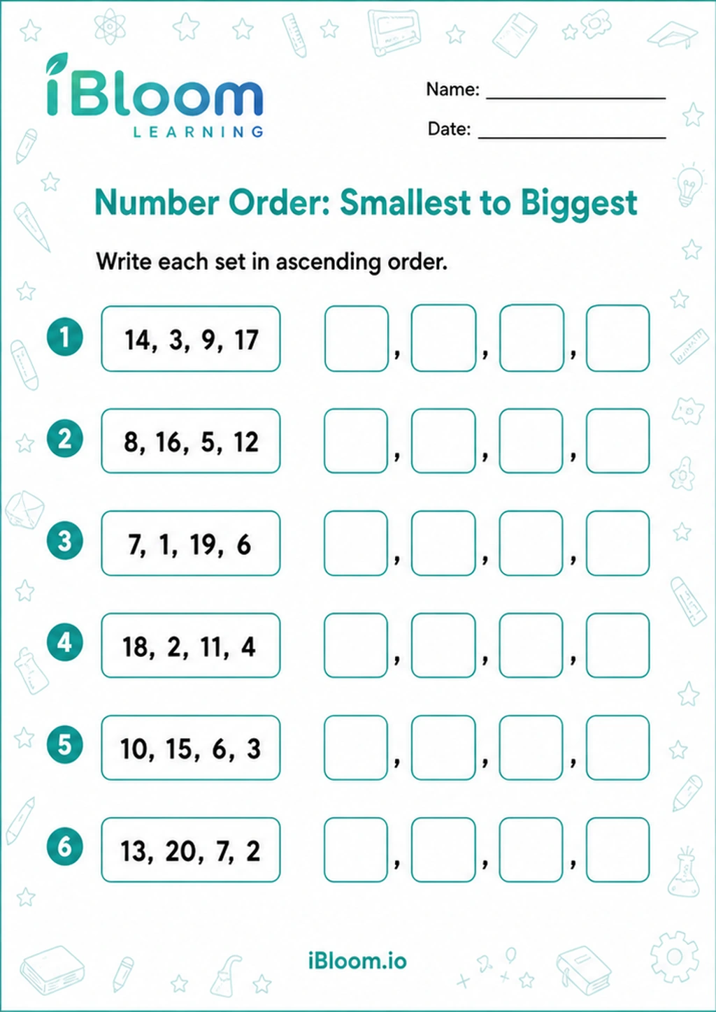 Preview of Number Order: Smallest to Biggest worksheet