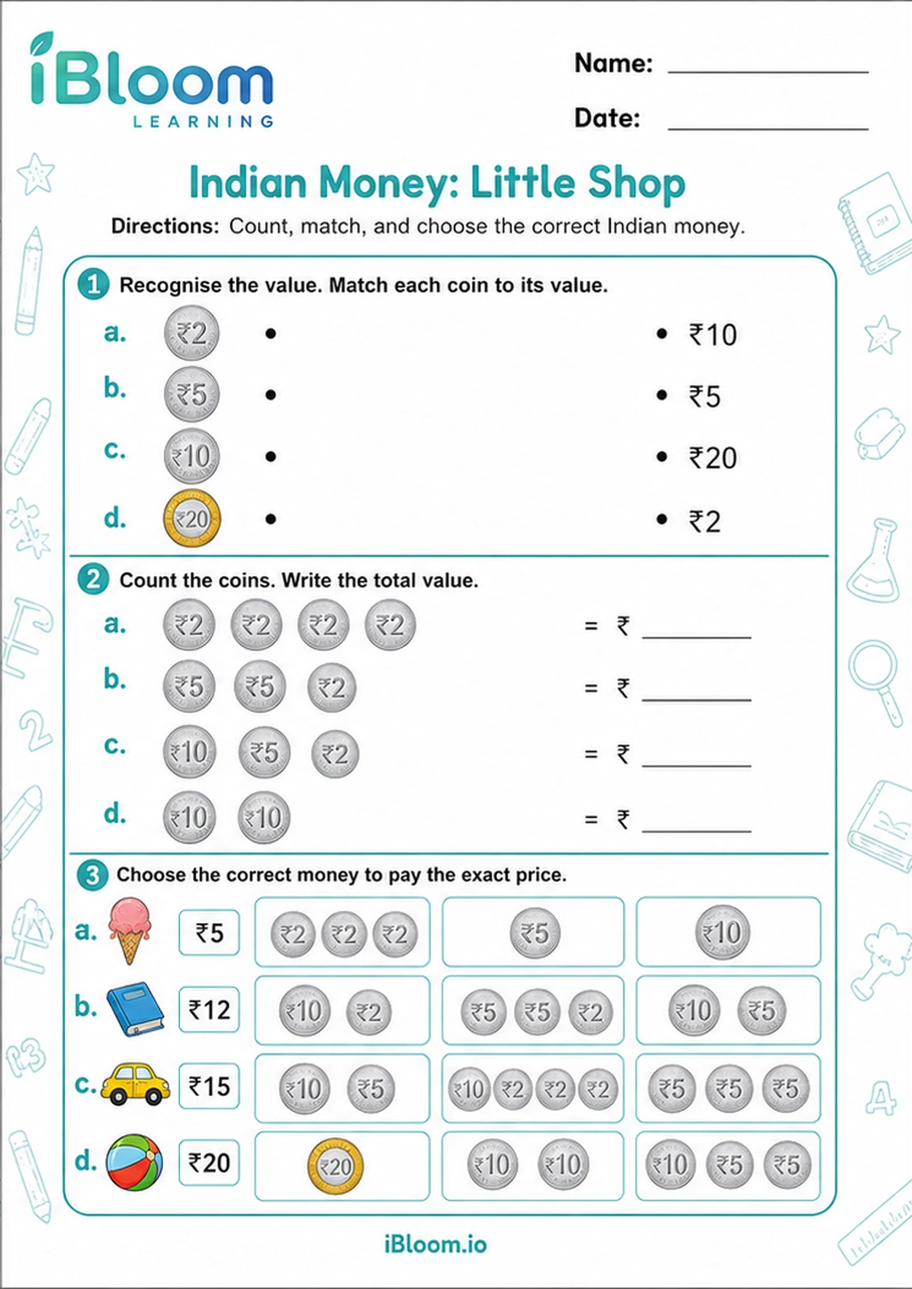 Preview of Indian Money: Little Shop worksheet