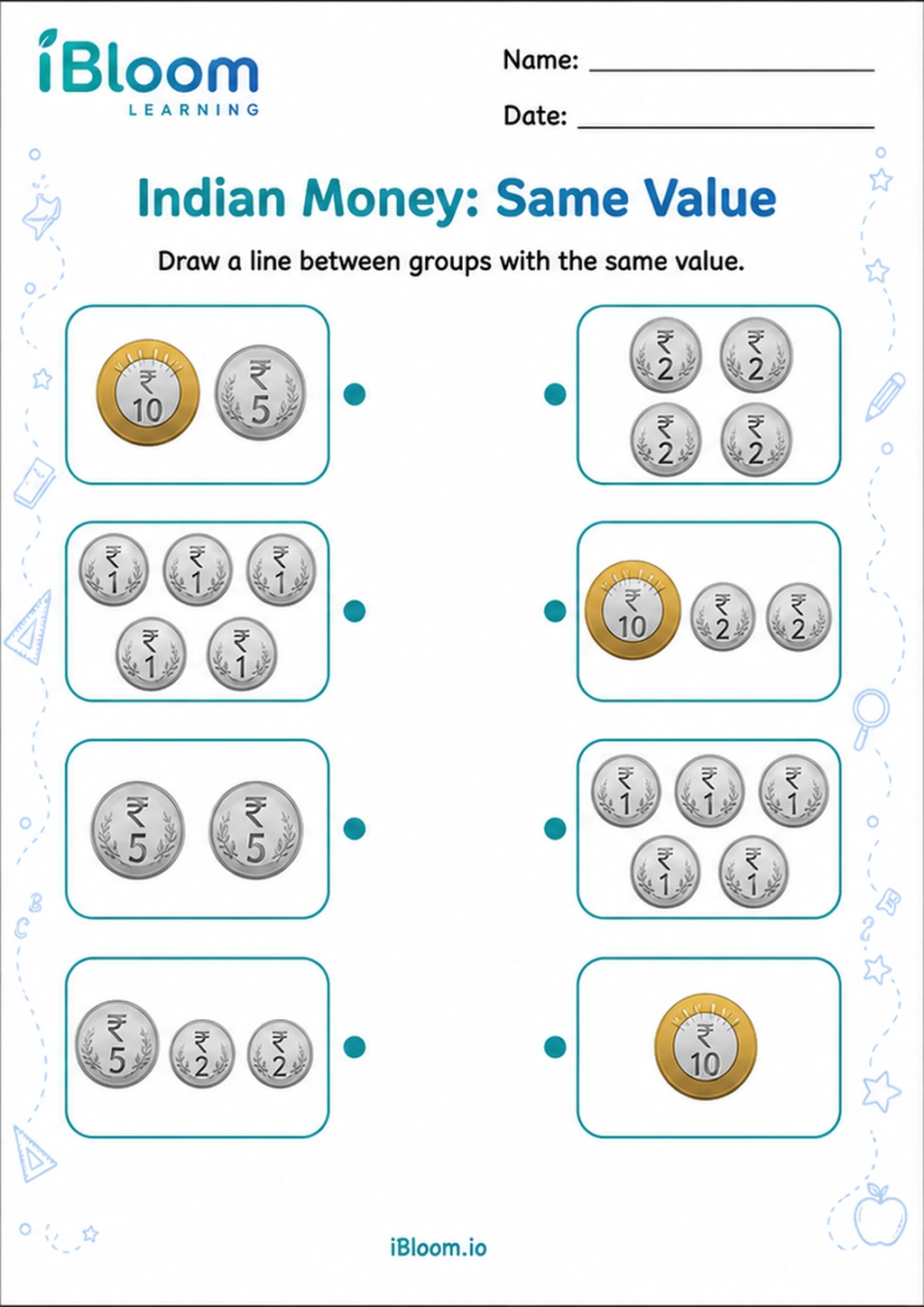 Preview of Indian Money: Same Value worksheet