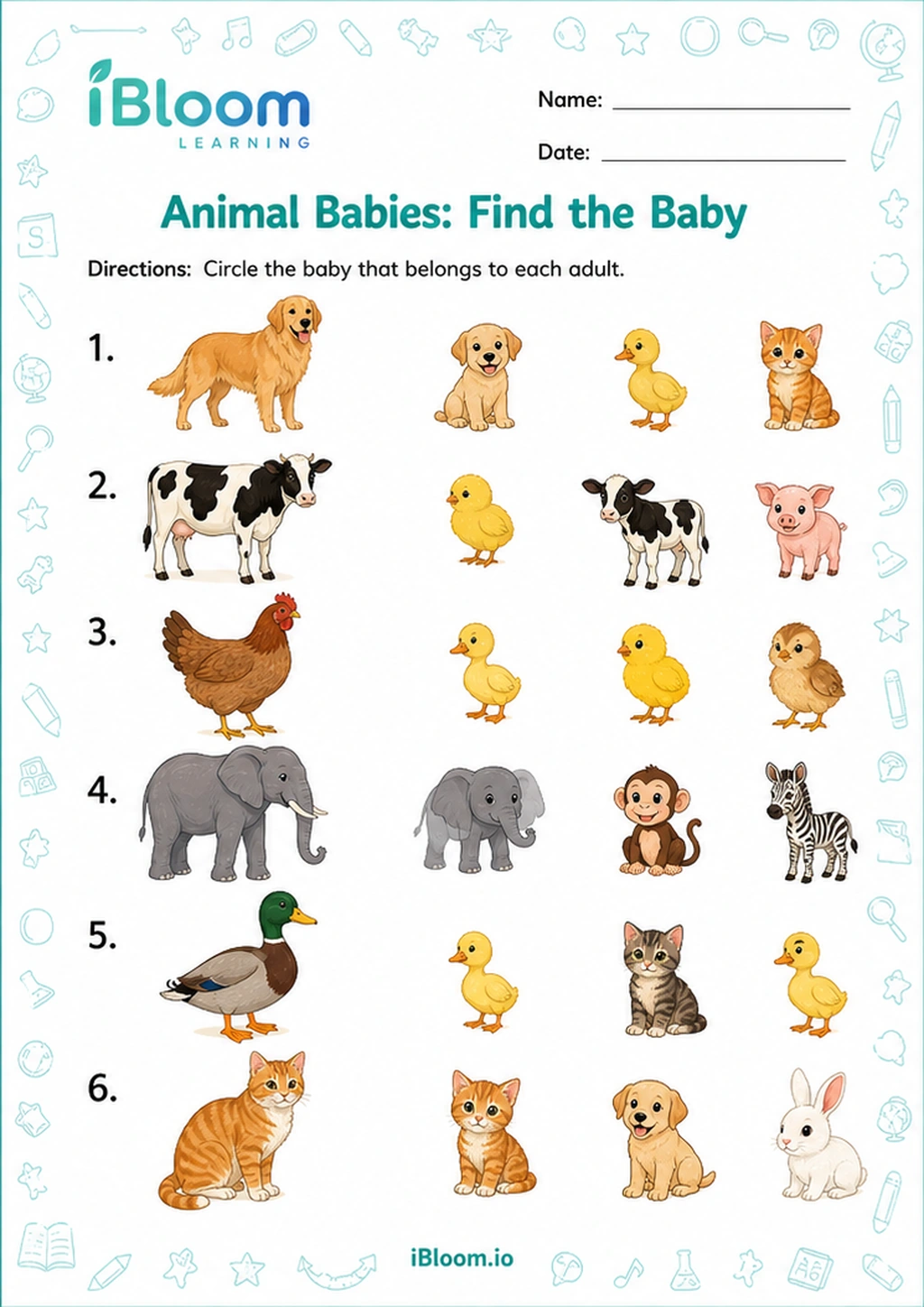 Preview page 1 of Animal Babies: Find the Baby