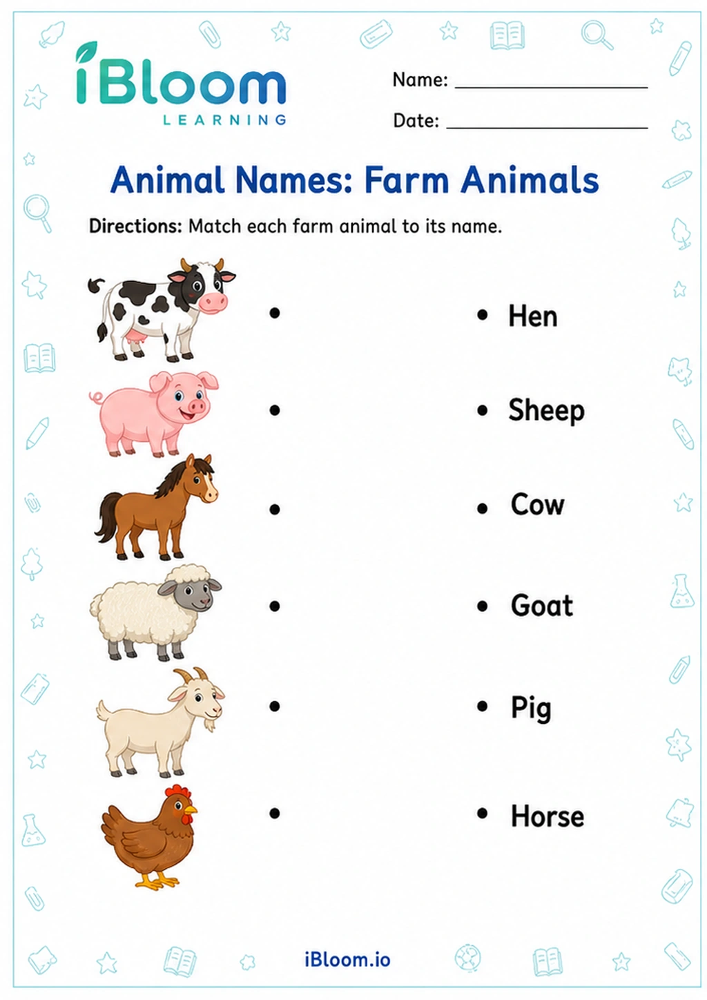 Preview of Animal Names: Farm Animals worksheet