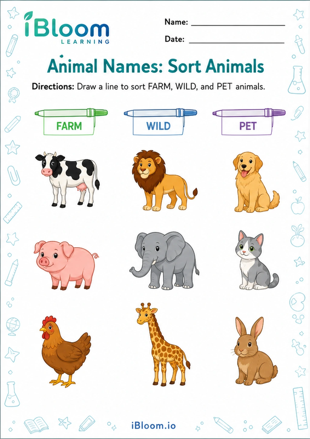 Preview page 1 of Animal Names: Sort Animals
