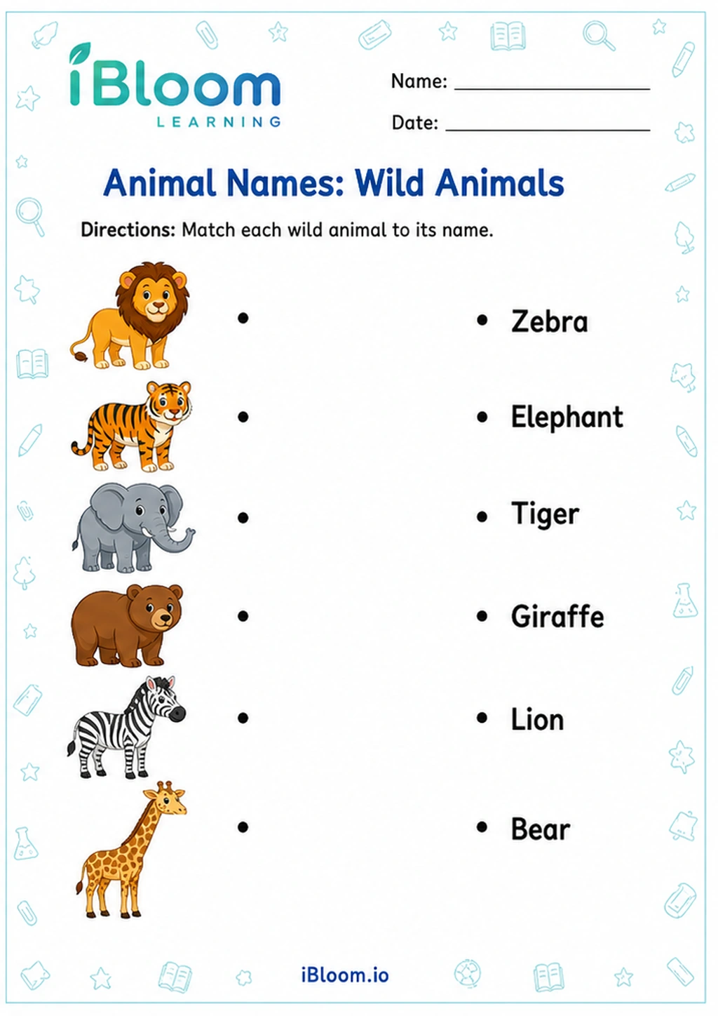 Preview page 1 of Animal Names: Wild Animals