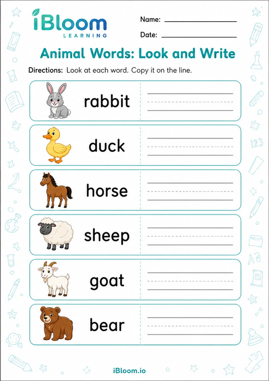 Preview page 1 of Animal Words: Look and Write