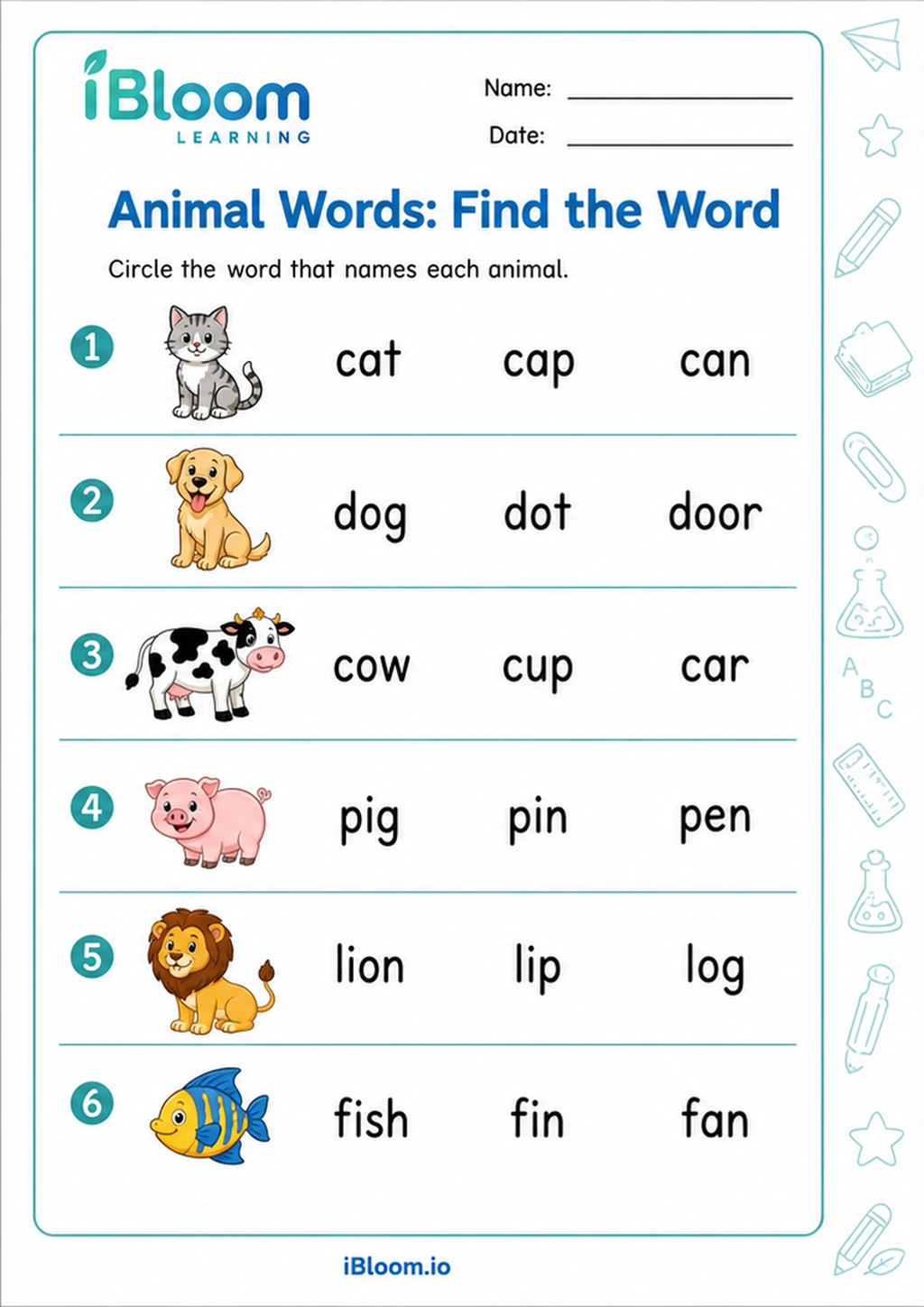 Preview of Animal Words: Find the Word worksheet