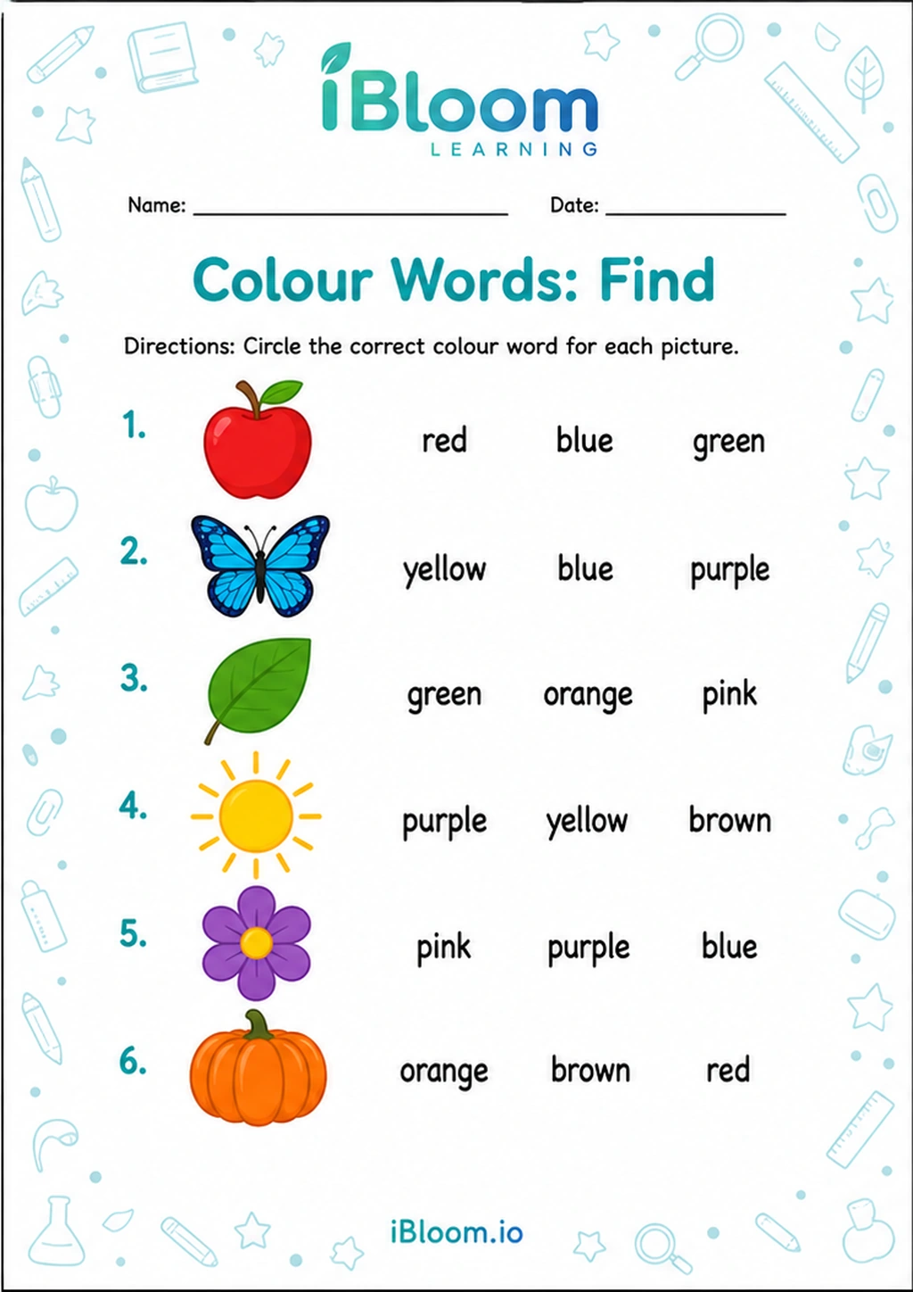 Preview page 1 of Colour Words: Find