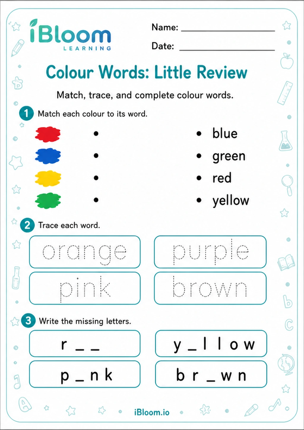 Preview of Colour Words: Little Review worksheet