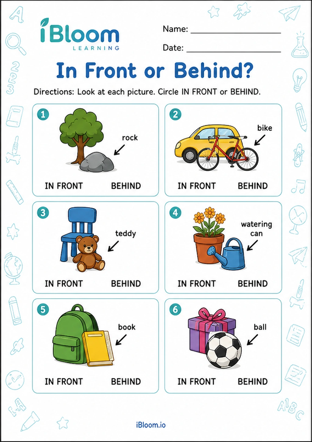 Preview of In Front or Behind? worksheet