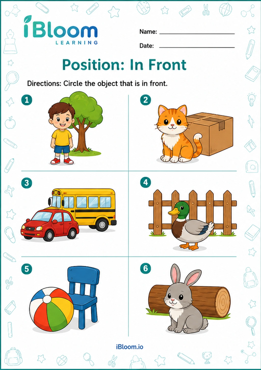 Preview of Position: In Front worksheet