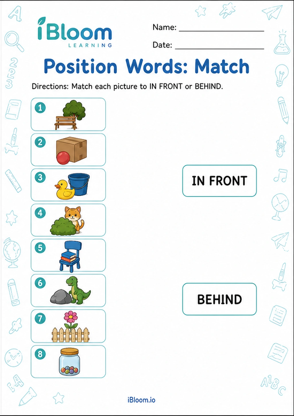 Preview of Position Words: Match worksheet
