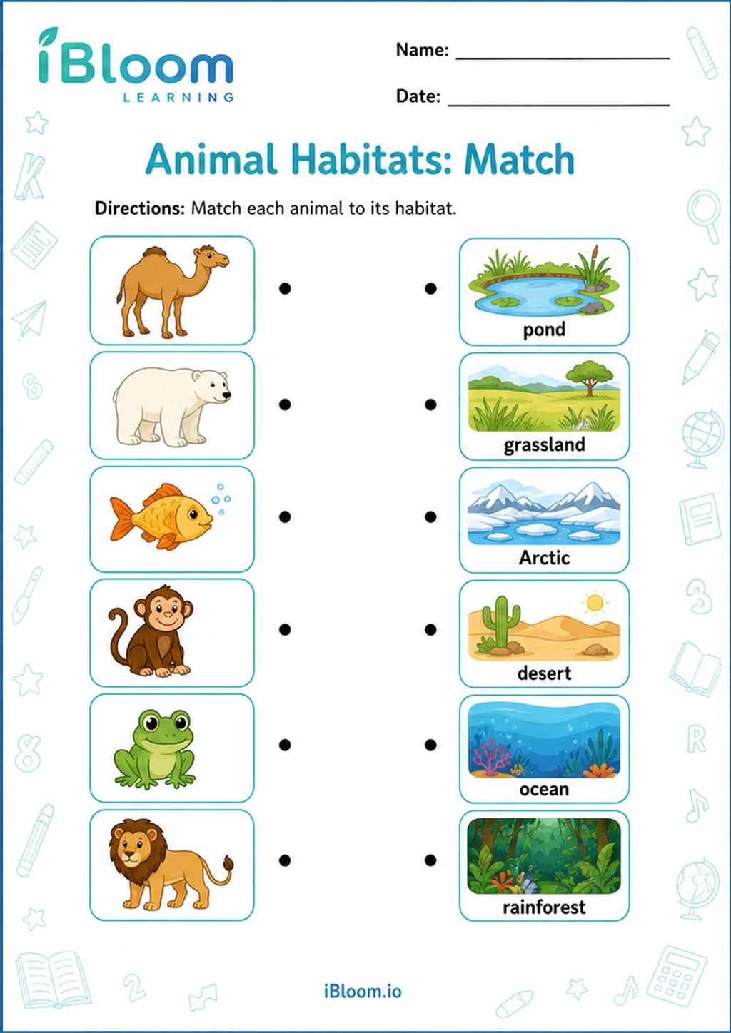 Preview of Animal Habitats: Match worksheet