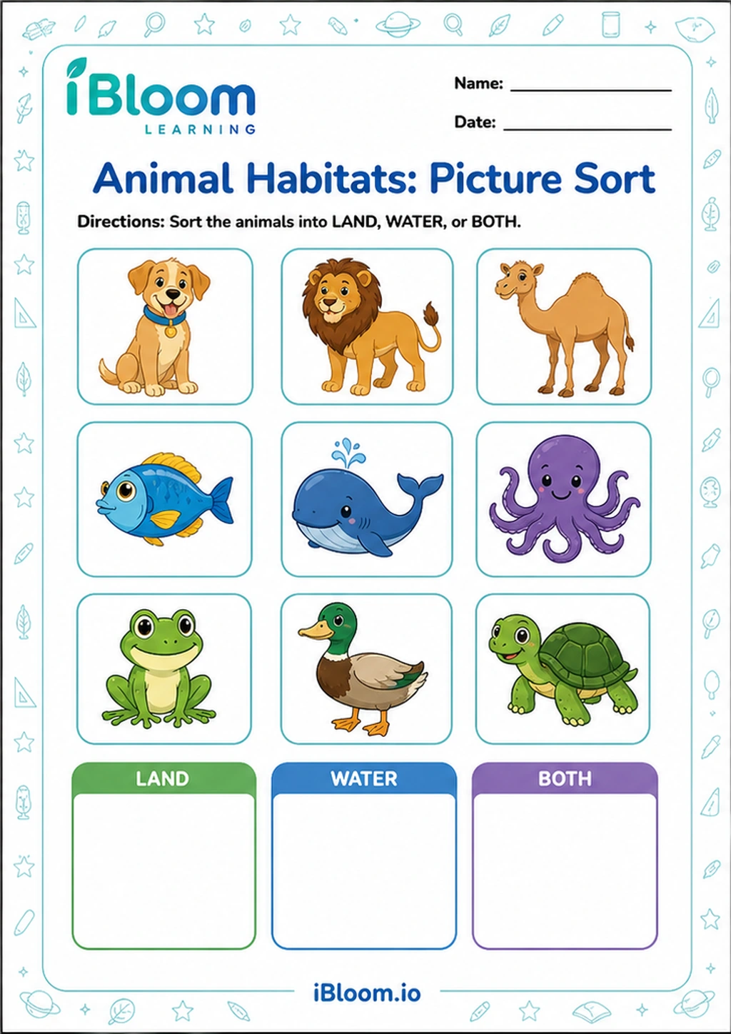 Animal Habitats: Picture Sort printable UKG worksheet