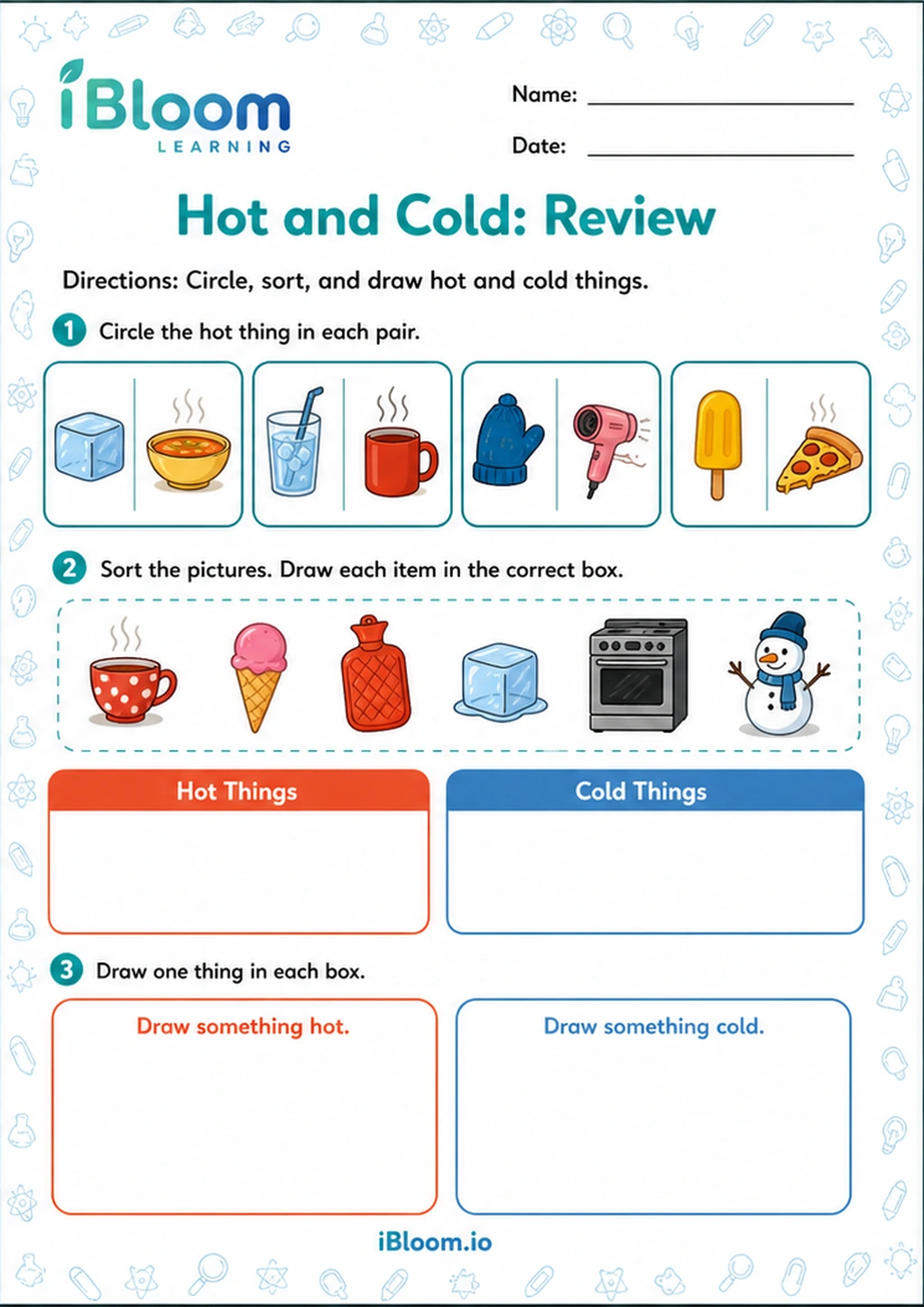 Preview of Hot and Cold: Review worksheet