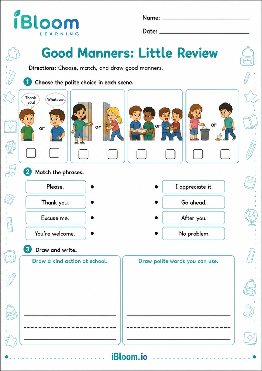 Preview of Good Manners: Little Review worksheet
