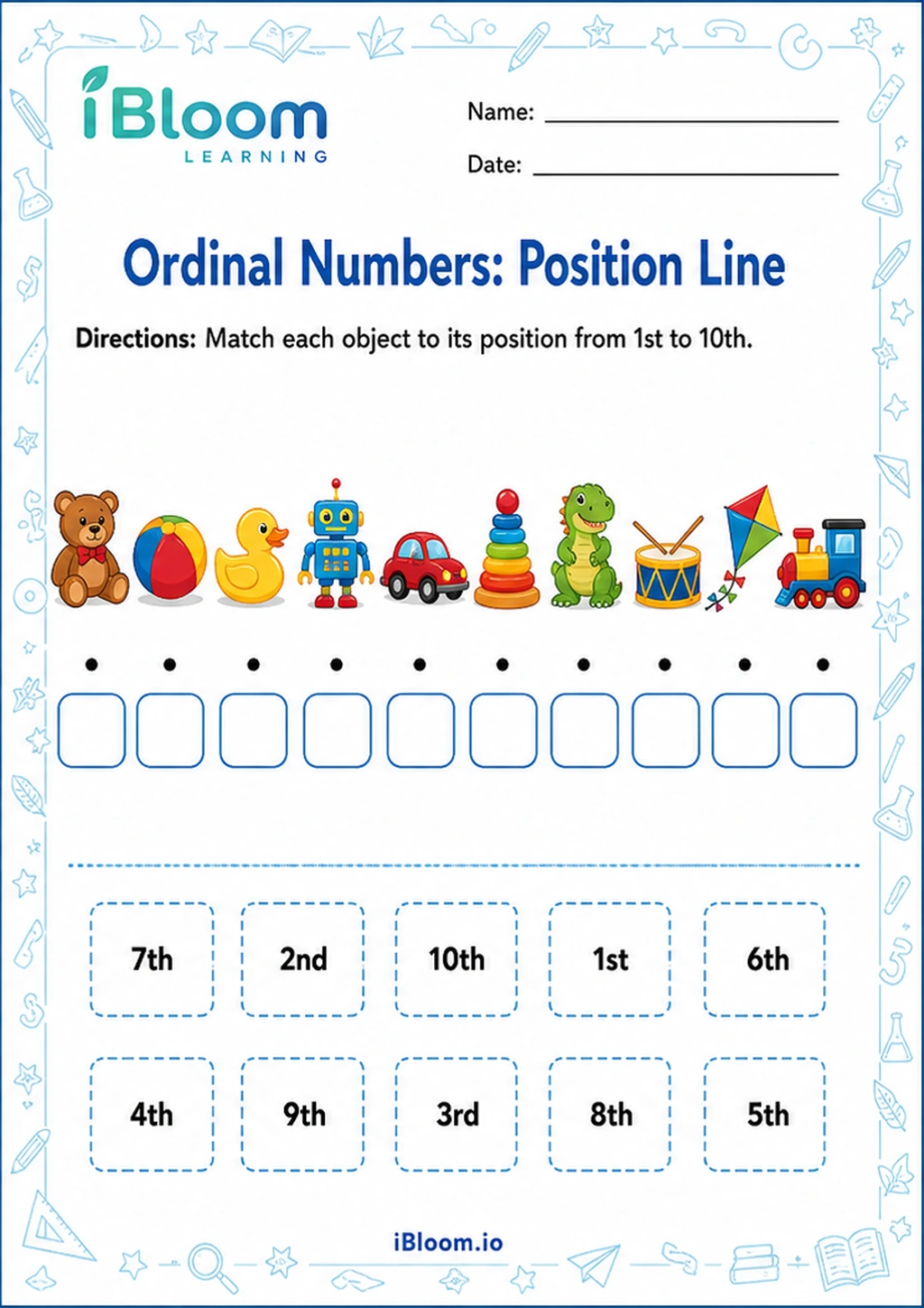 Preview of Ordinal Numbers: Position Line worksheet