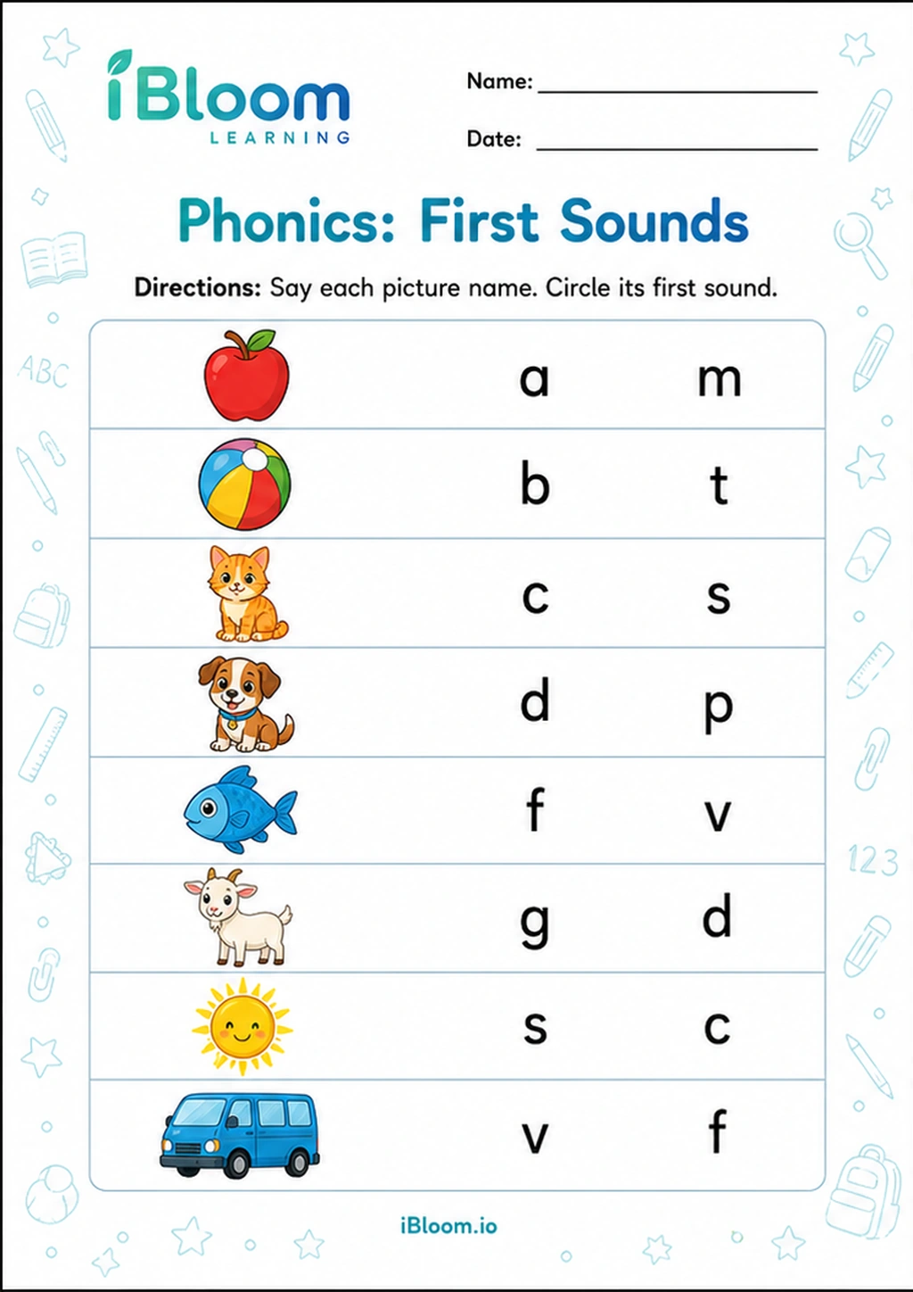 Preview of Phonics: First Sounds worksheet