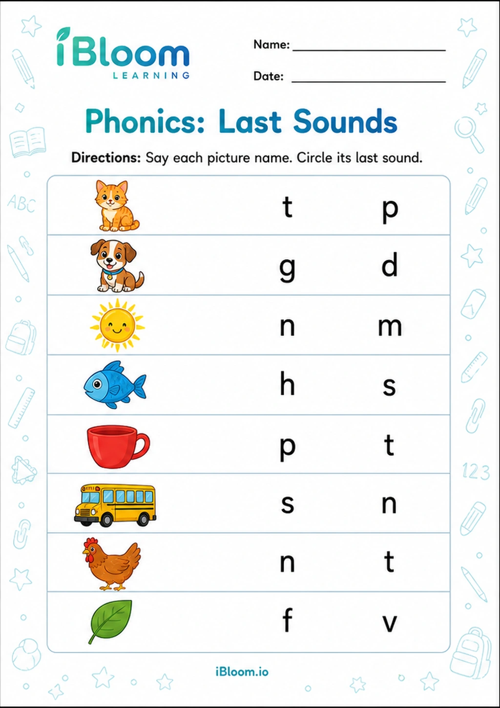 Preview of Phonics: Last Sounds worksheet