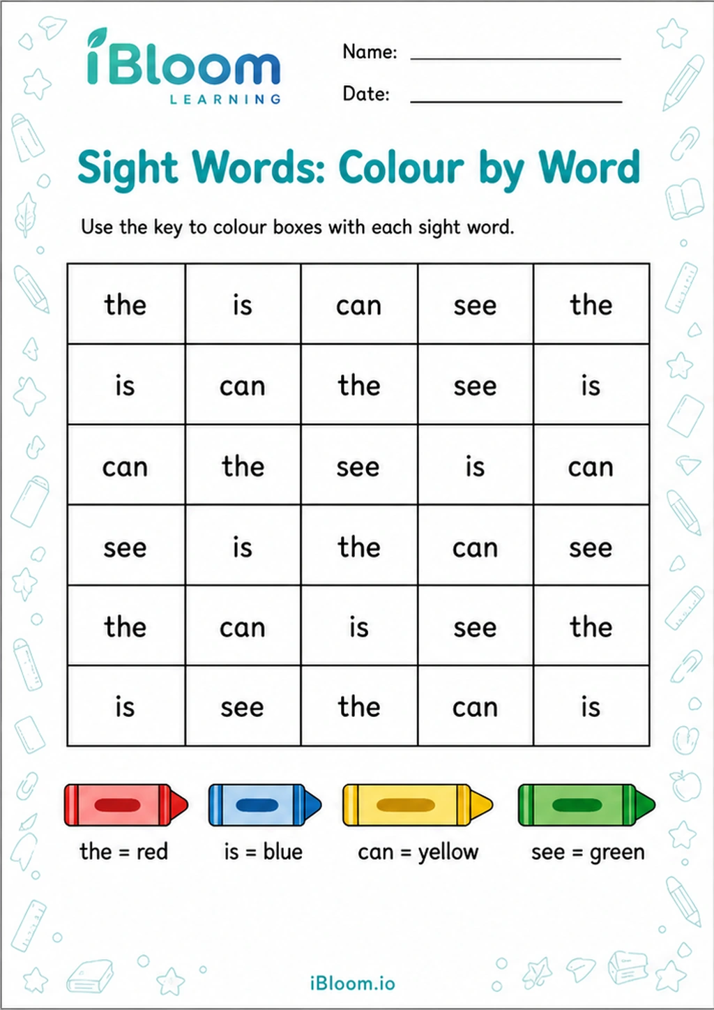 Preview page 1 of Sight Words: Colour by Word
