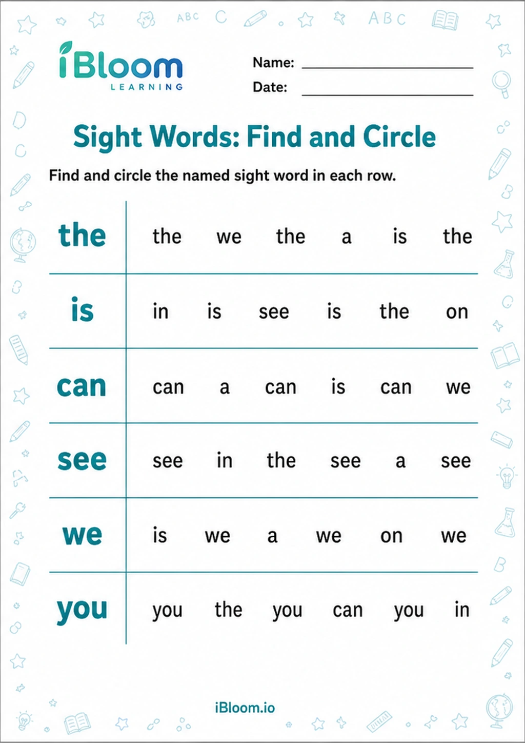 Preview page 1 of Sight Words: Find and Circle