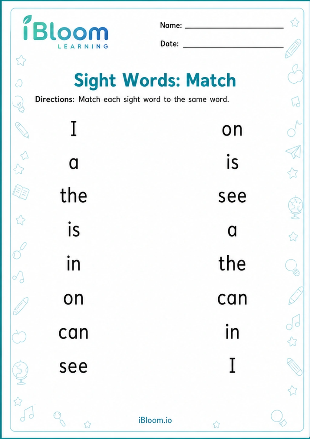 Preview page 1 of Sight Words: Match