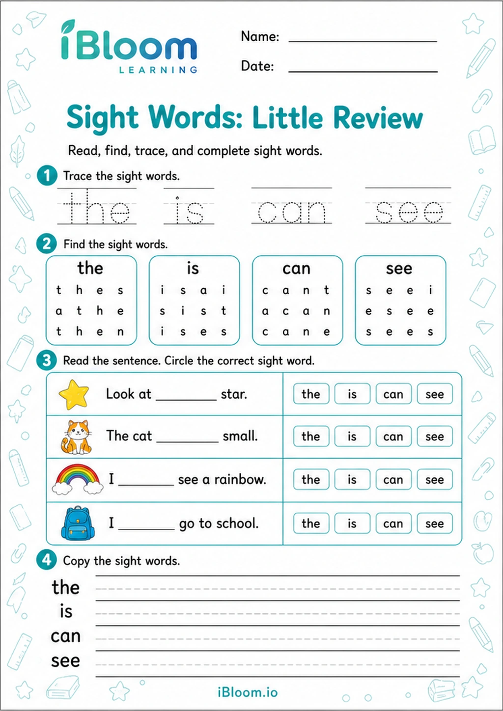 Preview of Sight Words: Little Review worksheet