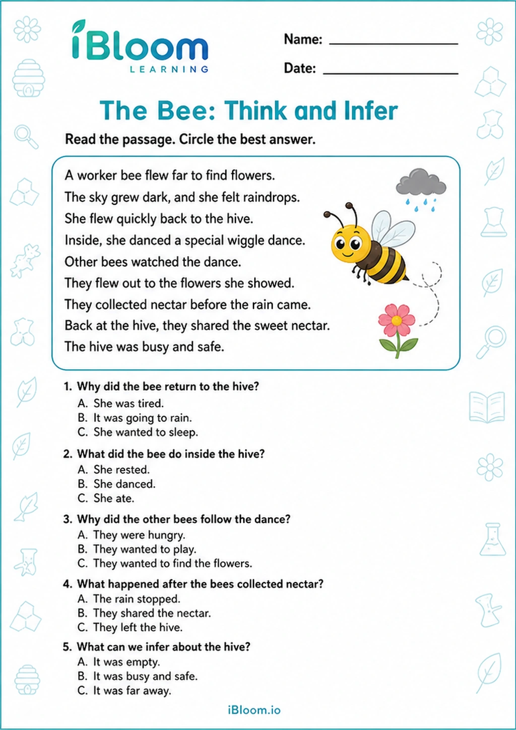 Preview of The Bee: Think and Infer worksheet