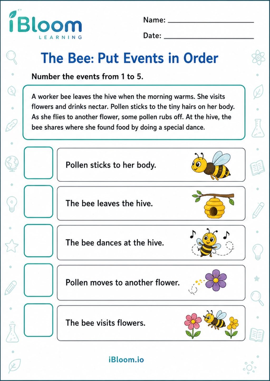 Preview page 1 of The Bee: Put Events in Order
