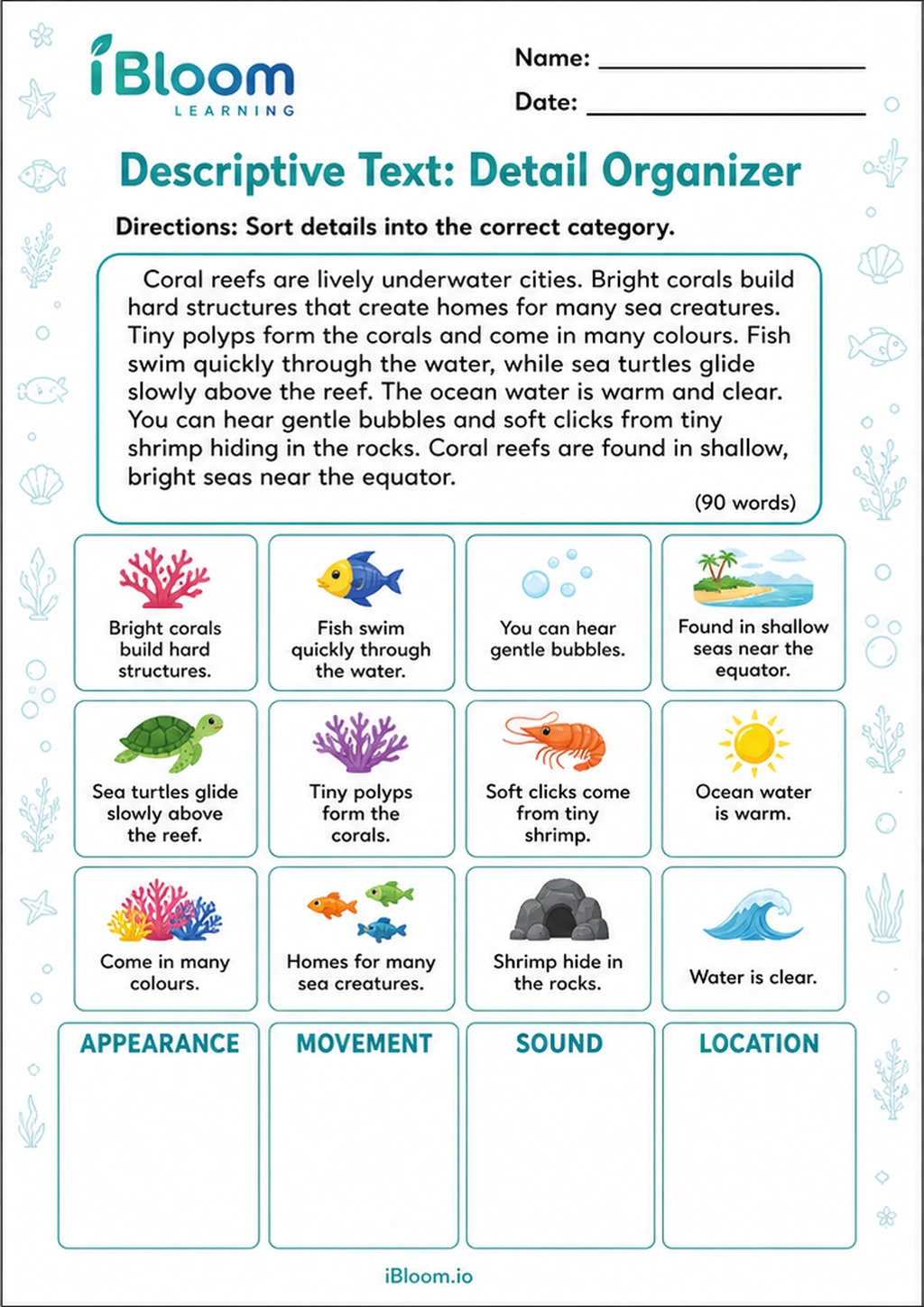 Preview of Descriptive Text: Detail Organizer worksheet