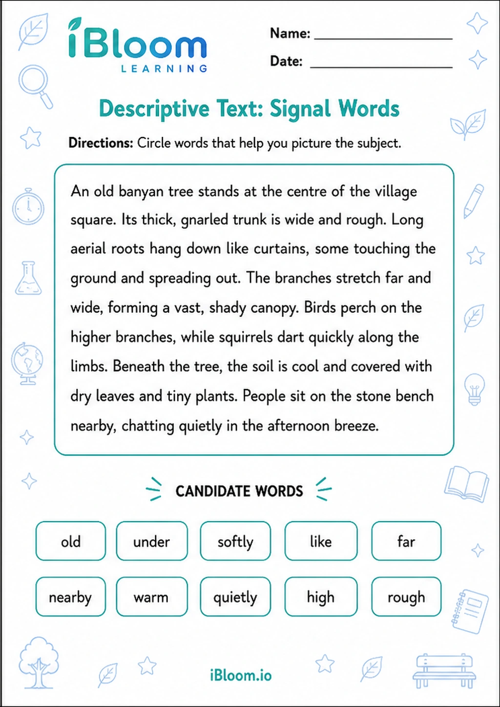 Preview of Descriptive Text: Signal Words worksheet