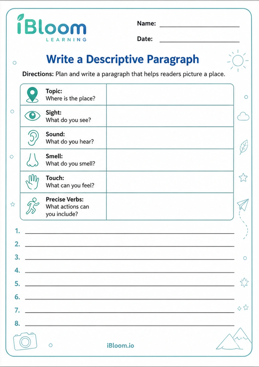 Preview of Write a Descriptive Paragraph worksheet