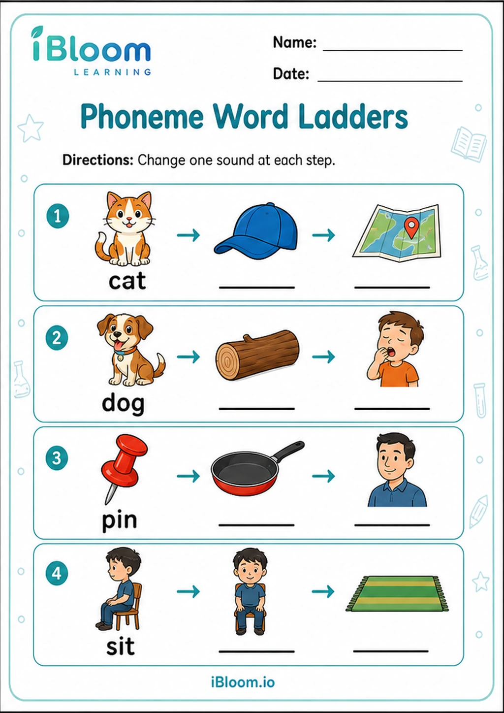 Phoneme Word Ladders printable Class 1 worksheet