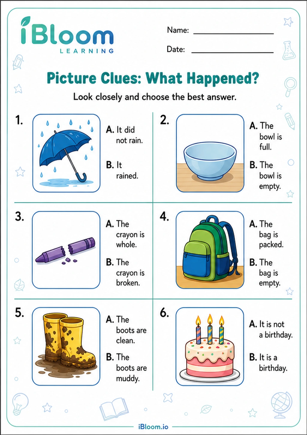 Preview of Picture Clues: What Happened? worksheet