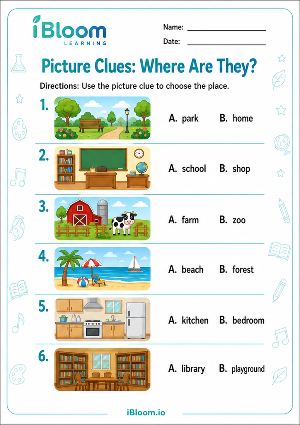 Preview of Picture Clues: Where Are They? worksheet