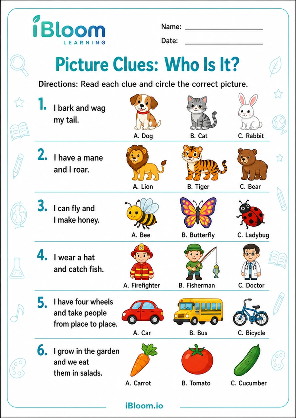 Preview page 1 of Picture Clues: Who Is It?