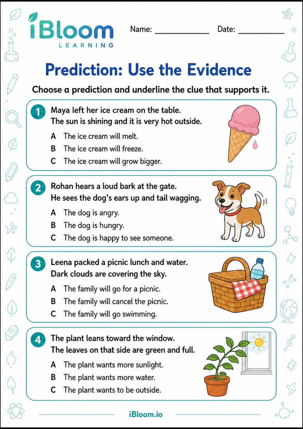 Prediction: Use the Evidence printable Class 4 worksheet