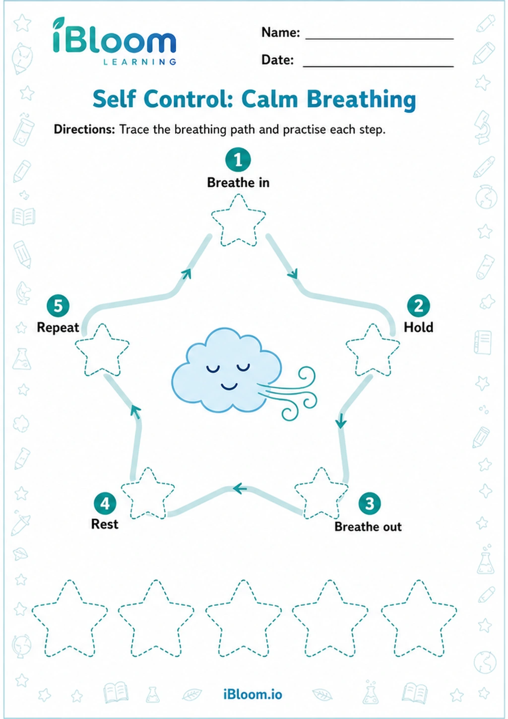 Preview of Self Control: Calm Breathing worksheet