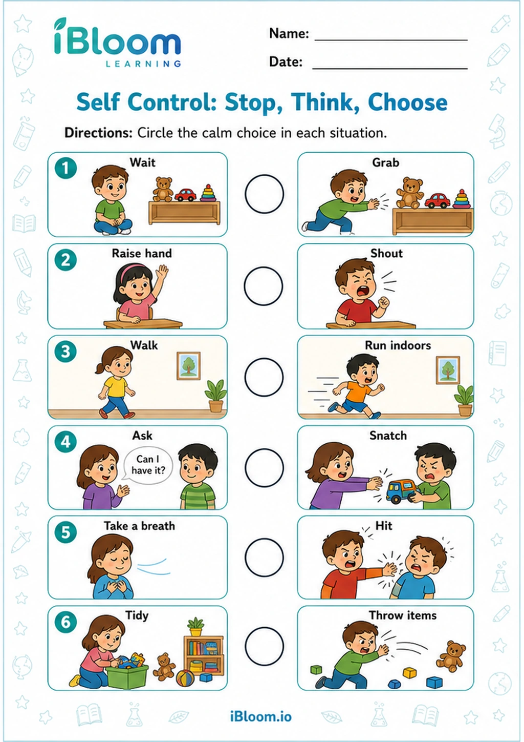 Preview page 1 of Self Control: Stop, Think, Choose