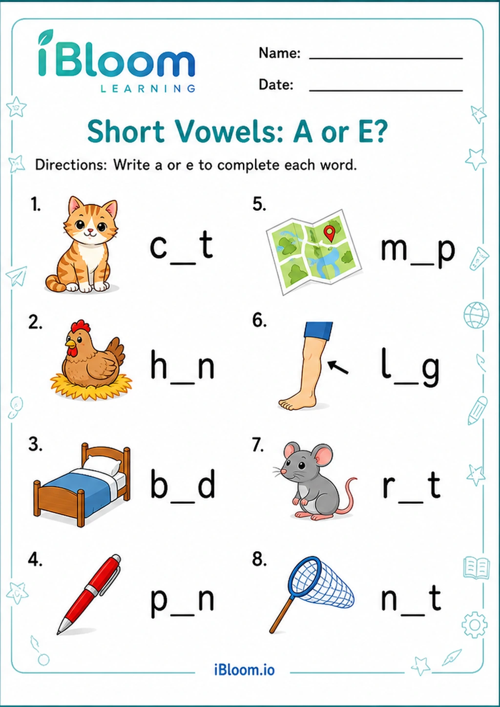 Preview of Short Vowels: A or E? worksheet