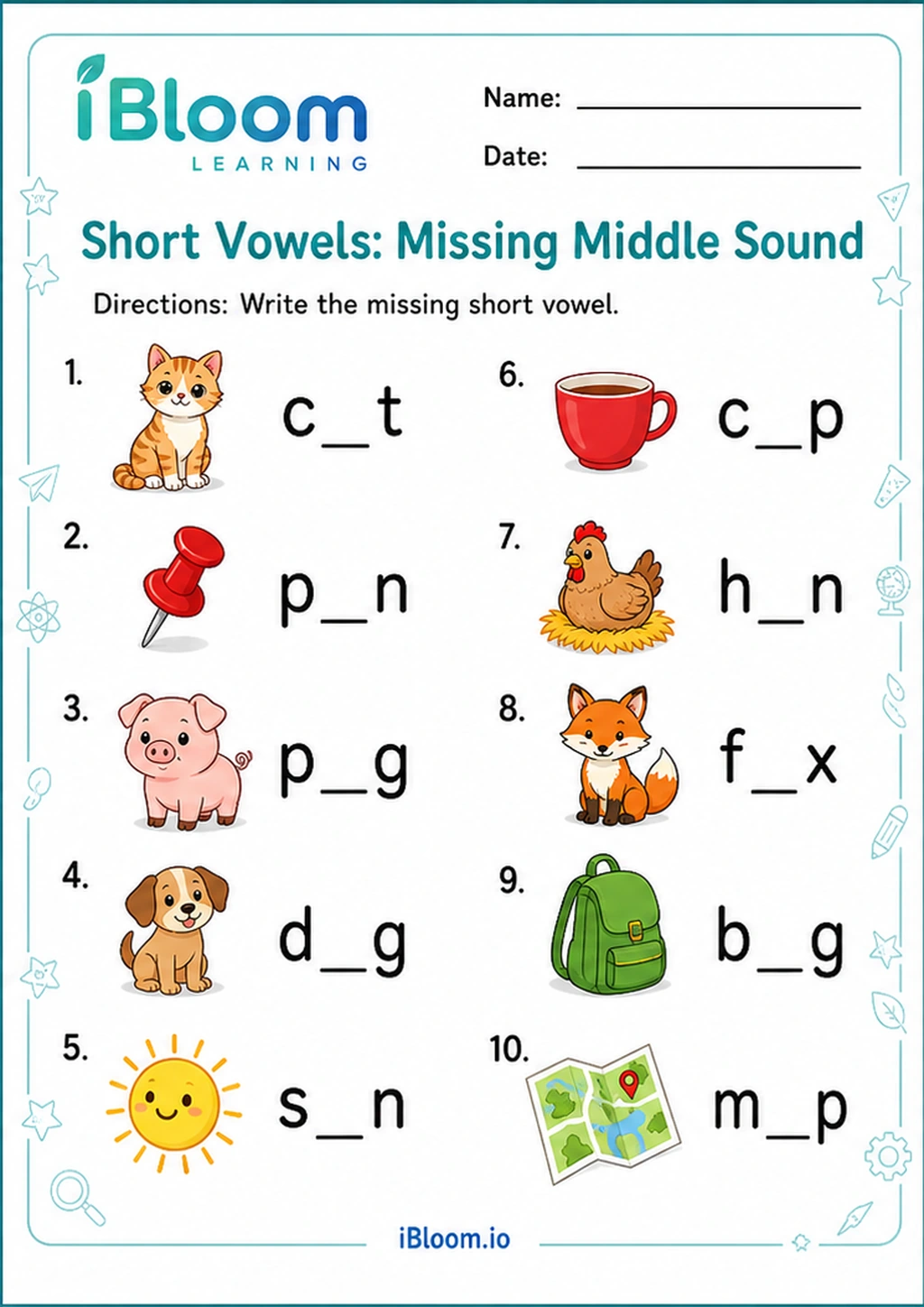 Preview of Short Vowels: Missing Middle Sound worksheet