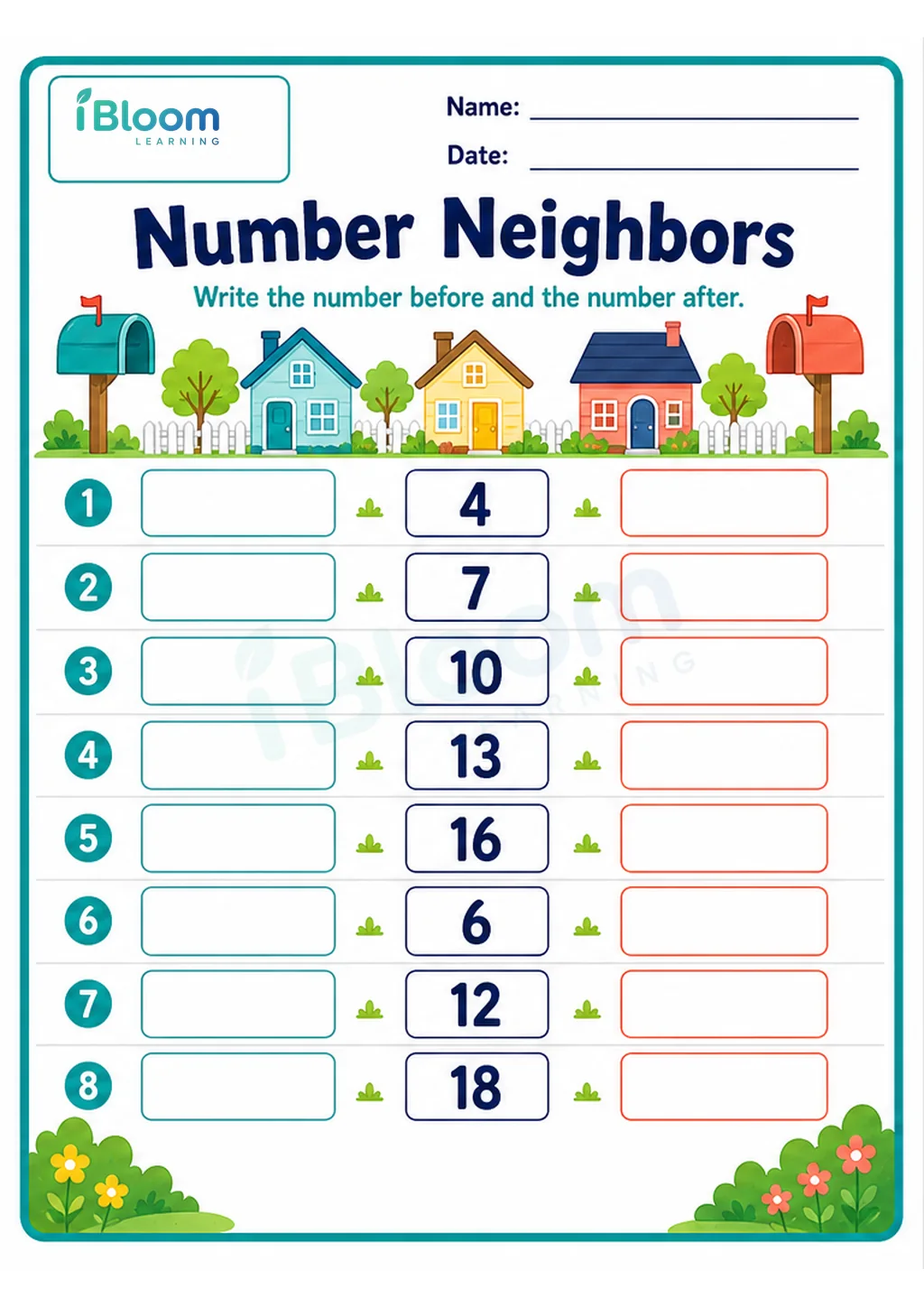 Preview page 1 of Number Neighbors UKG Mathematics Worksheet