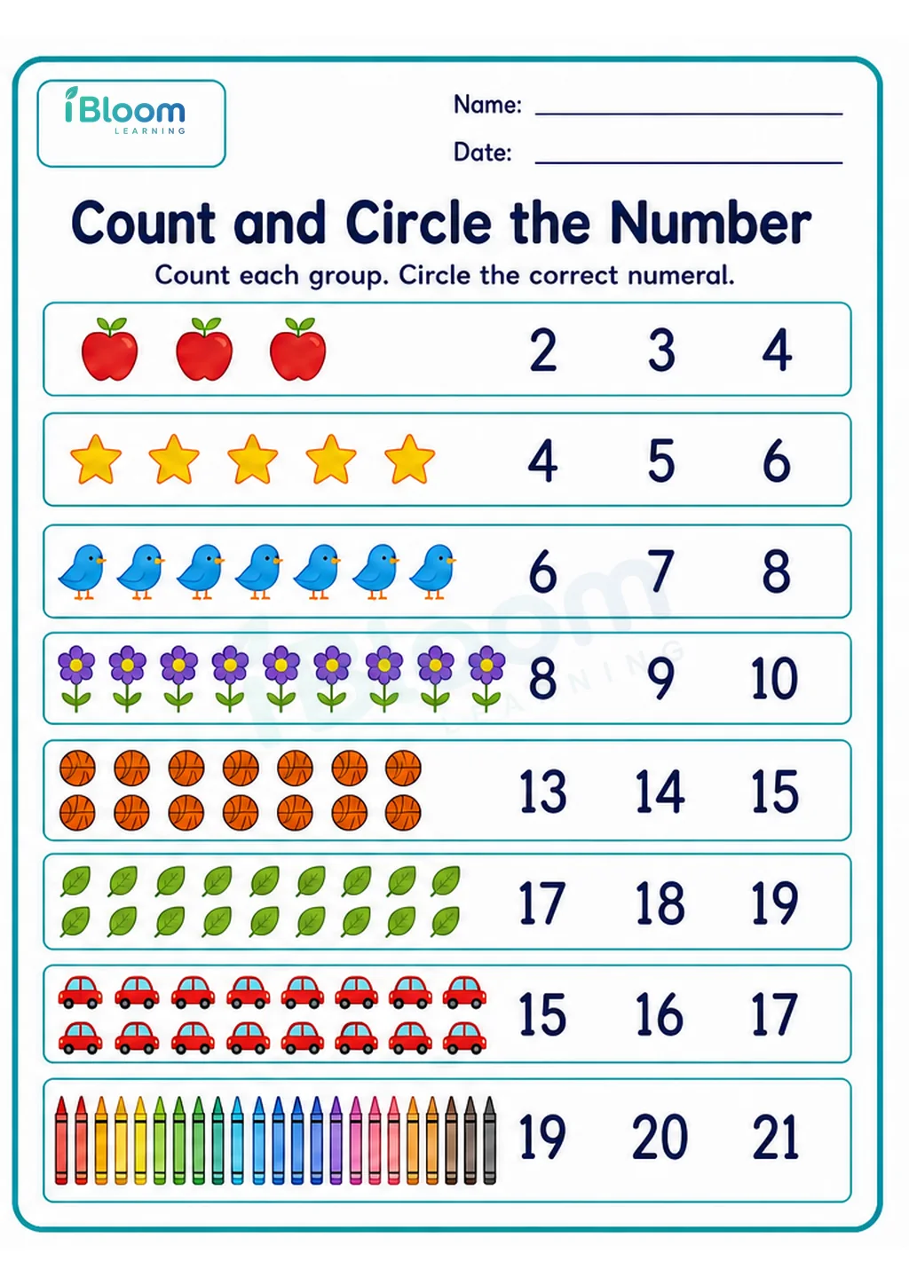 Preview of Count and Circle the Number UKG Mathematics Worksheet worksheet