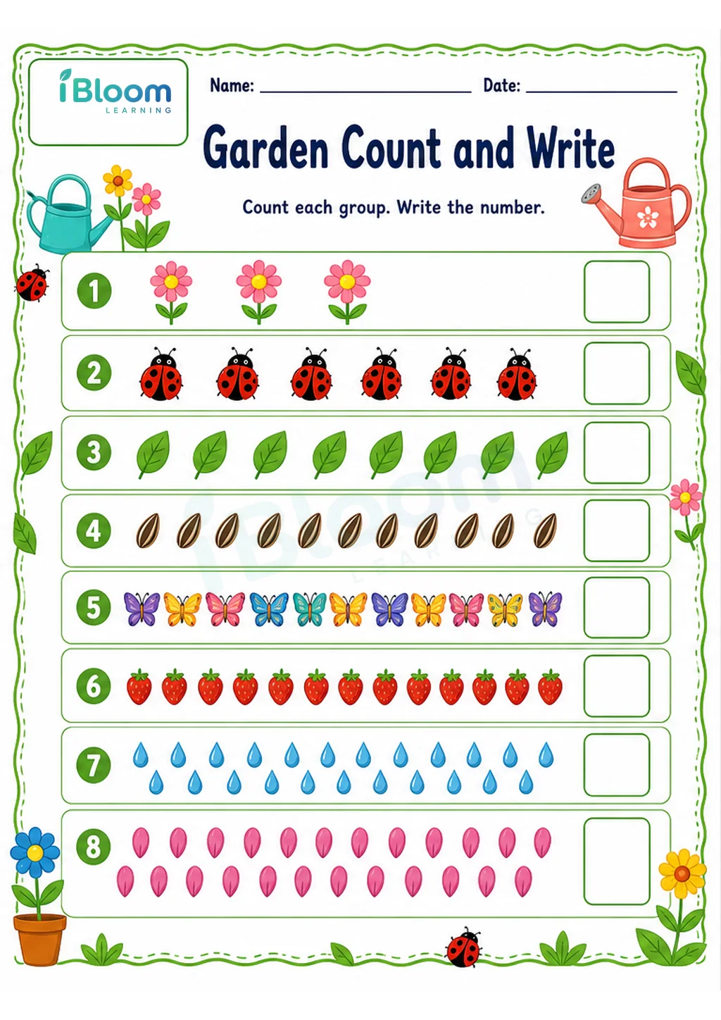 Preview of Garden Count and Write UKG Mathematics Worksheet worksheet