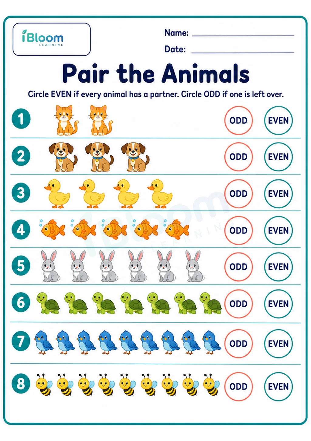 Preview of Pair the Animals UKG Mathematics Worksheet worksheet