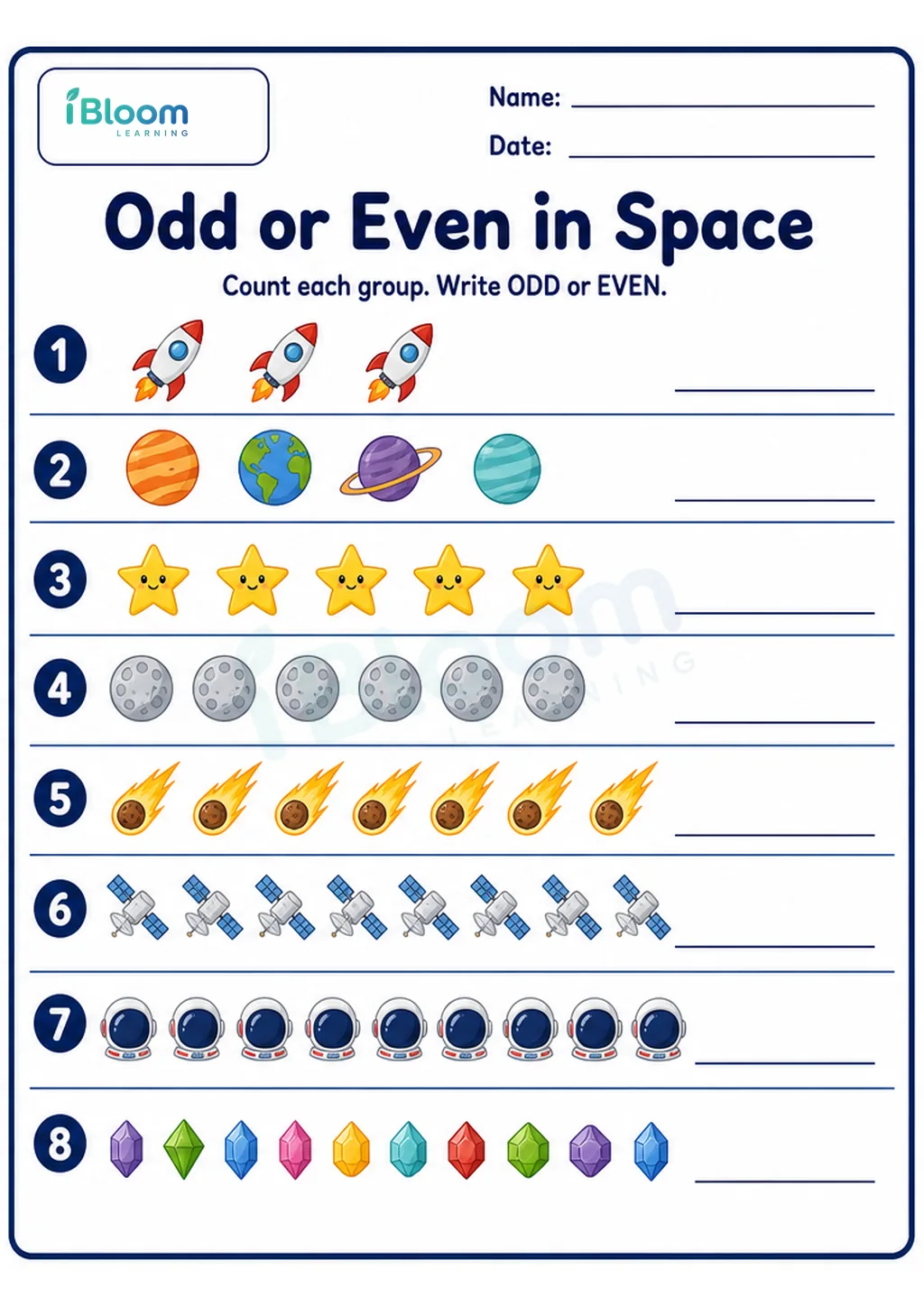 Preview of Odd or Even in Space UKG Mathematics Worksheet worksheet