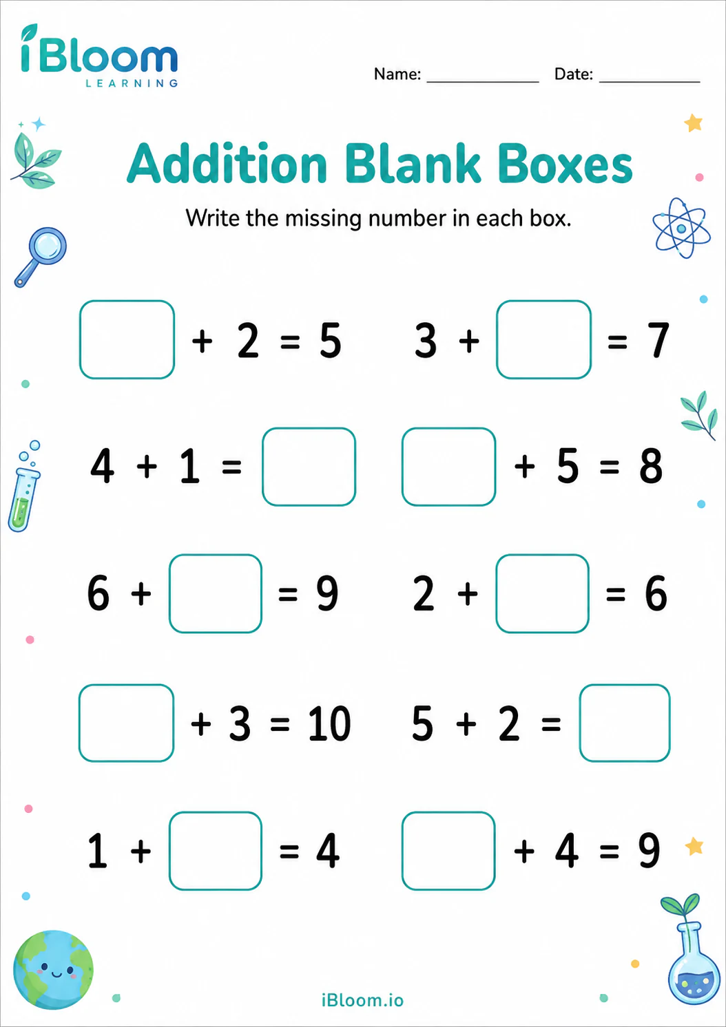 Preview of Addition Blank Boxes worksheet