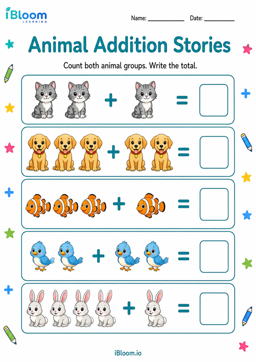 Preview page 1 of Animal Addition Stories