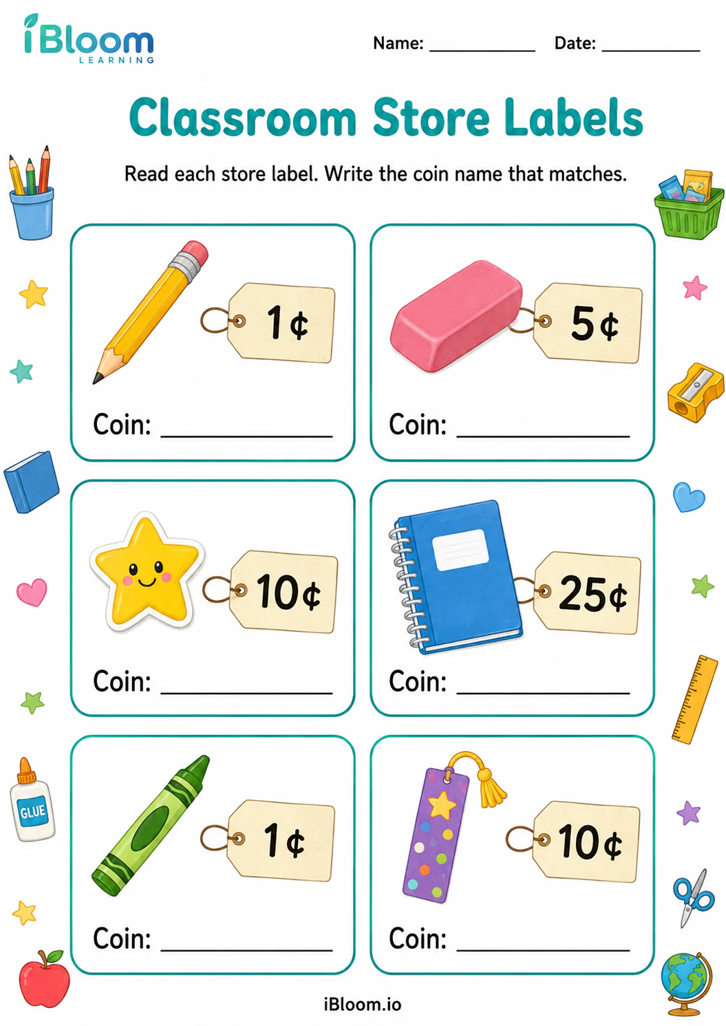 Preview of Classroom Store Labels worksheet